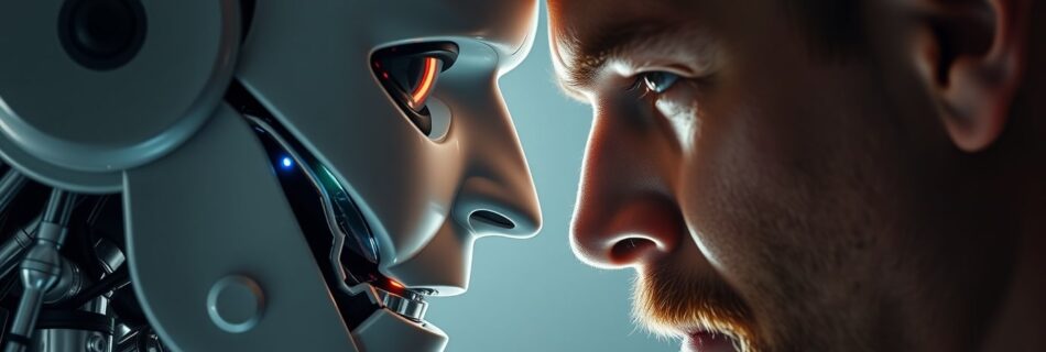 Humano y androide cara a cara en enfrentamiento de humano versus AI