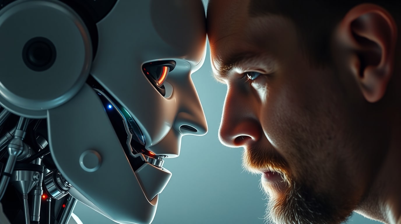 Humano y androide cara a cara en enfrentamiento de humano versus AI