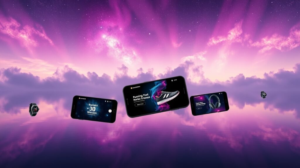 Smartphones flotando frente a la galaxia andromeda