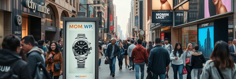 Calle tumultuosa llena de publicidad exterior OOH