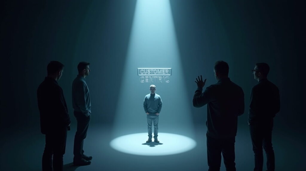 Especialistas analisando holograma 3D de customer