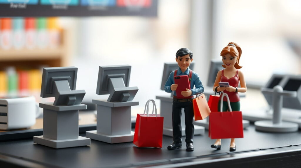 Clientes pagando en el punto de venta de una tienda retail