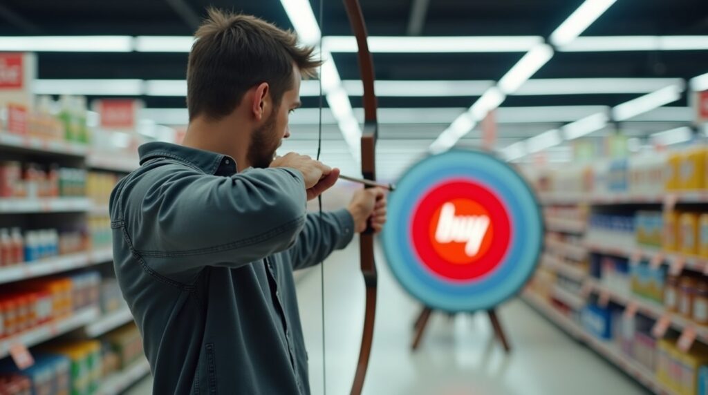 Hombre tirando al blanco con arco y flecha representando el outbound marketing