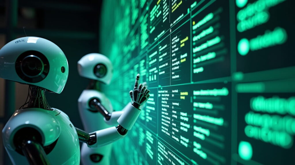 Androides de AI haciendo crawling de un sitio web y analizando la arquitectura web