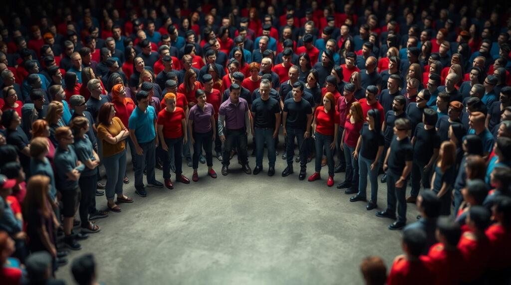 Comunidad de personas felices y emocionados conviviendo juntos