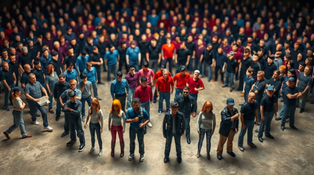 Comunidad de personas felices y emocionados conviviendo juntos