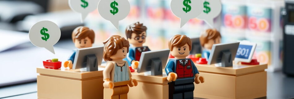 Figuras de juguete considerando comprar compras