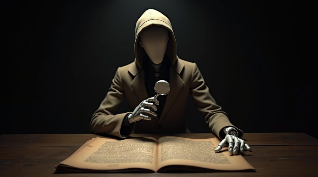 Androide de Inteligencia Artificial buscando información en un documento