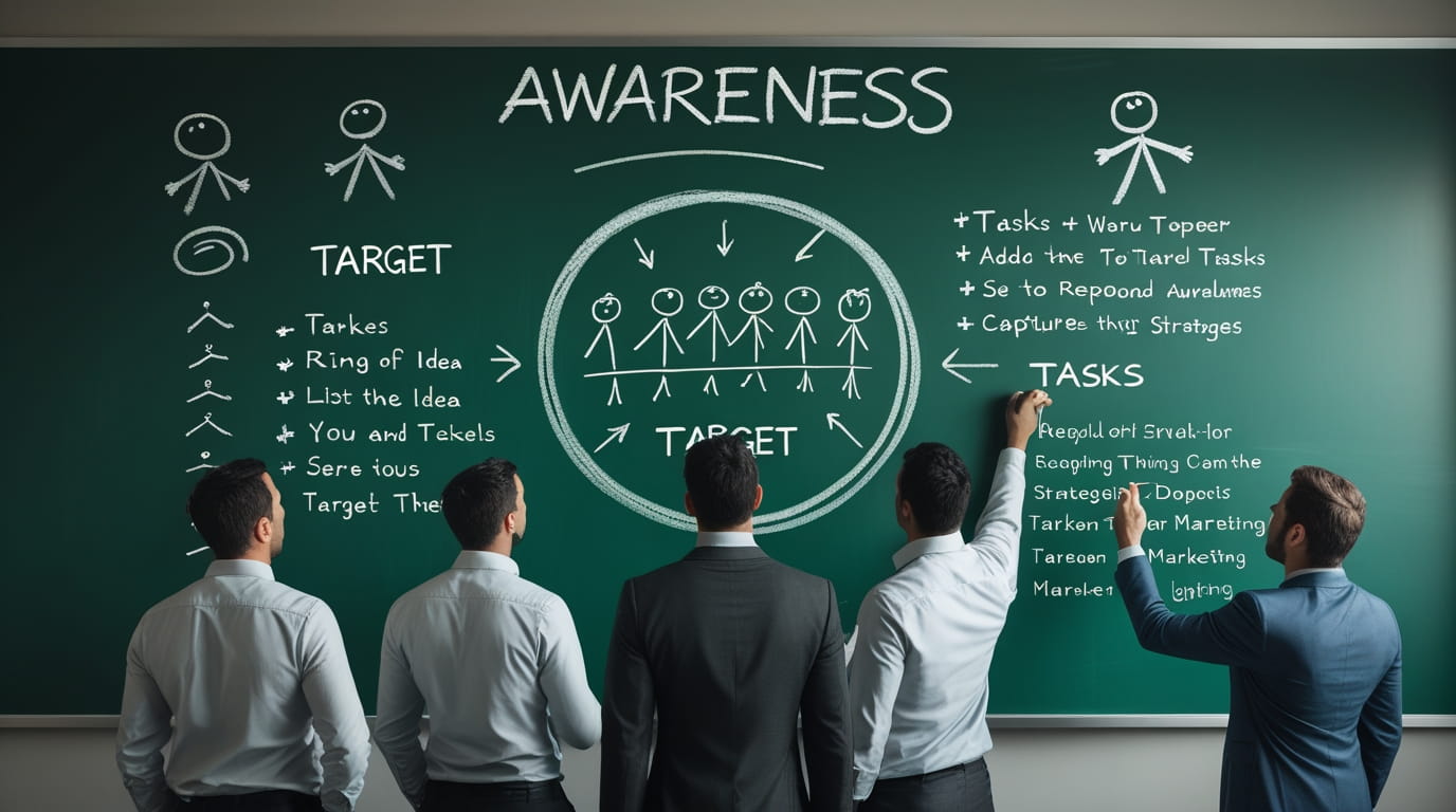 Equipo de marketing digital revisando la estrategia de awareness