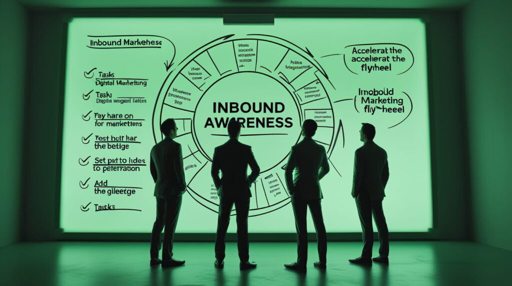Equipo de marketing revisando la estrategia de awareness