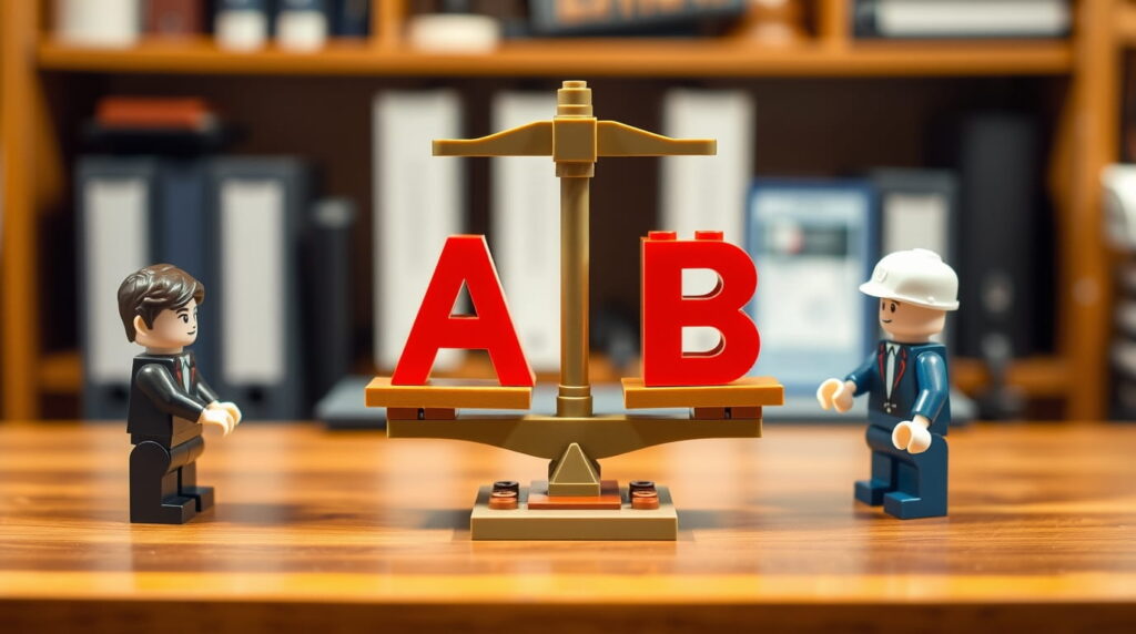Figuras de juguete representando benchmarking de dos empresas diferentes