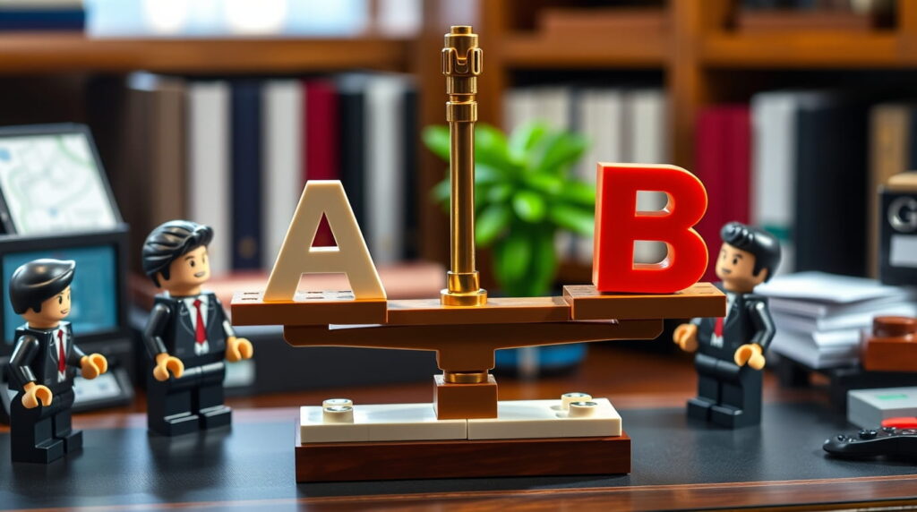 Figuras de juguete representando benchmarking de dos empresas diferentes