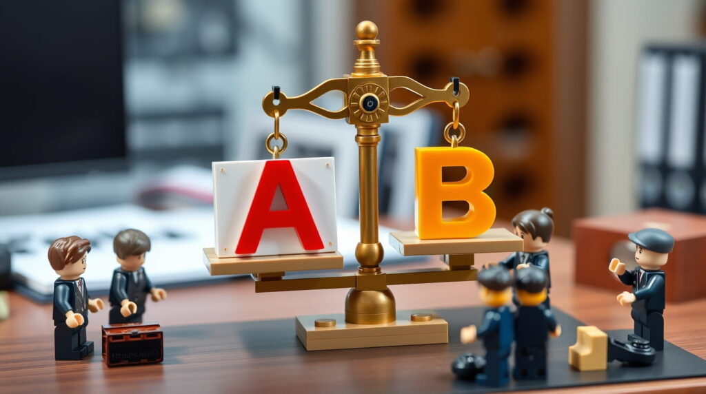 Figuras de juguete representando benchmarking de dos empresas diferentes