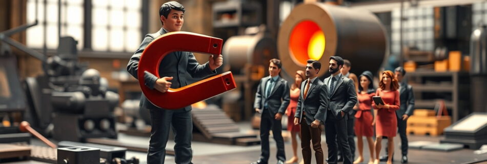 Marketer con imán atrayendo leads