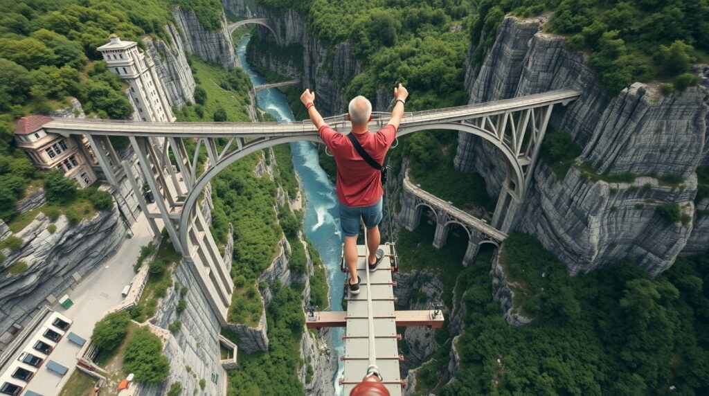 Hombre tomando la decision de saltar en bungee
