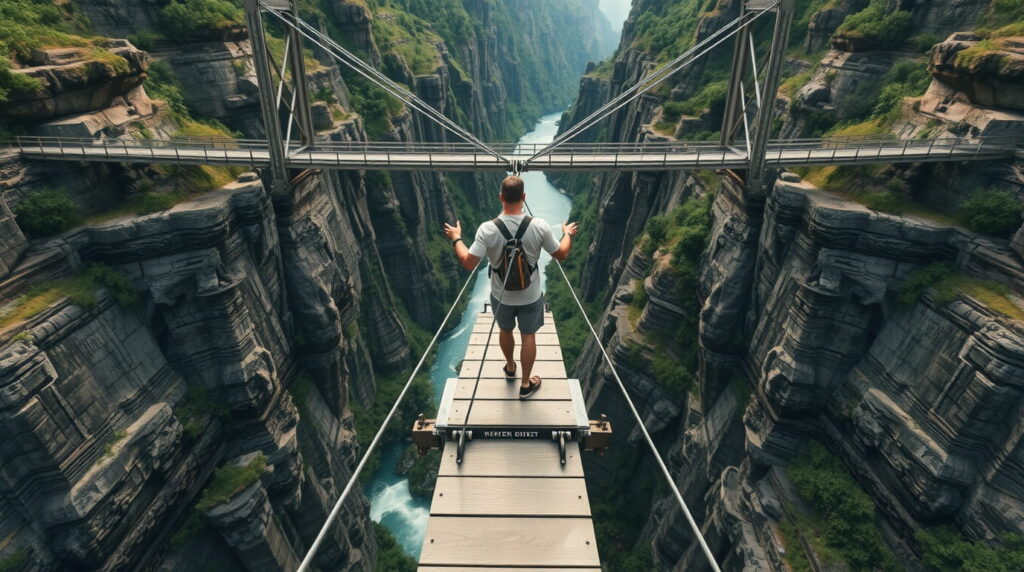 Hombre tomando la decision de saltar en bungee