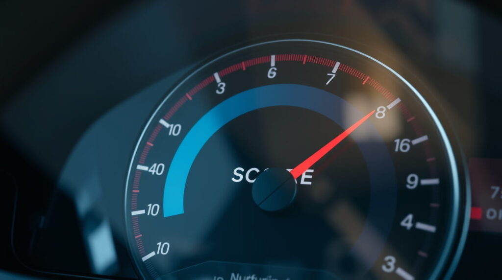 Medidor de velocidad marcando el lead scoring en temperatura