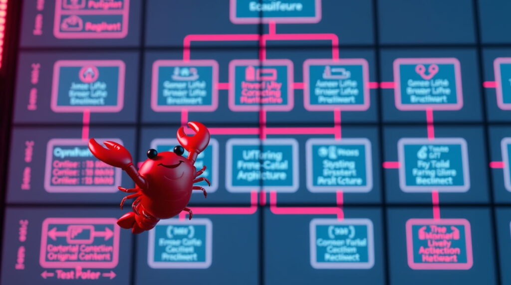 pequeña mascota de open claw trabajando en el sistema operativo de una computadora