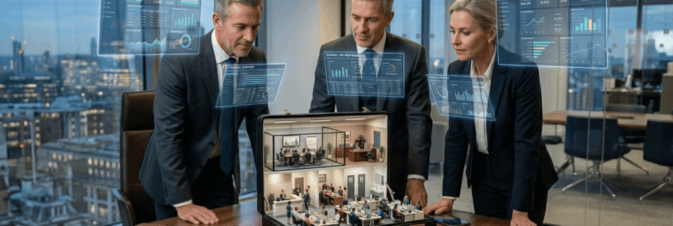 Ejecutivos revisando la plataforma ERP de su empresa