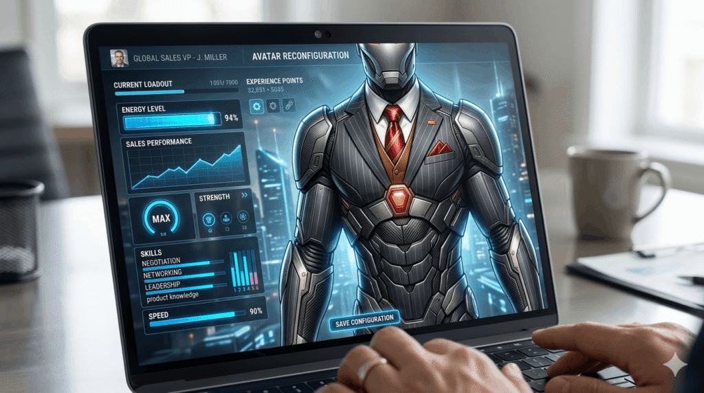 interfaz de video juego con avatar ejecutivo de gamification