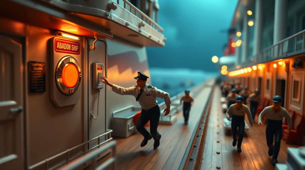Capitan dando la señal de abandonar el barco