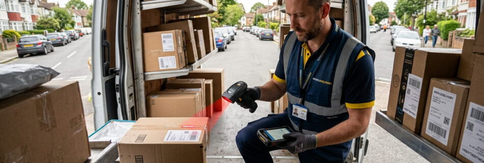 Courier escaneando paquetes para su entrega