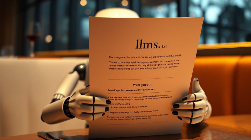 IA revisando el archivo llms txt de una pagina web
