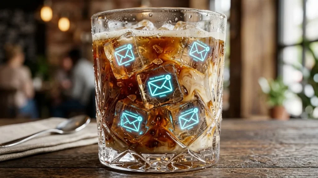 Cold emails en el cafe de la mañana de la oficina