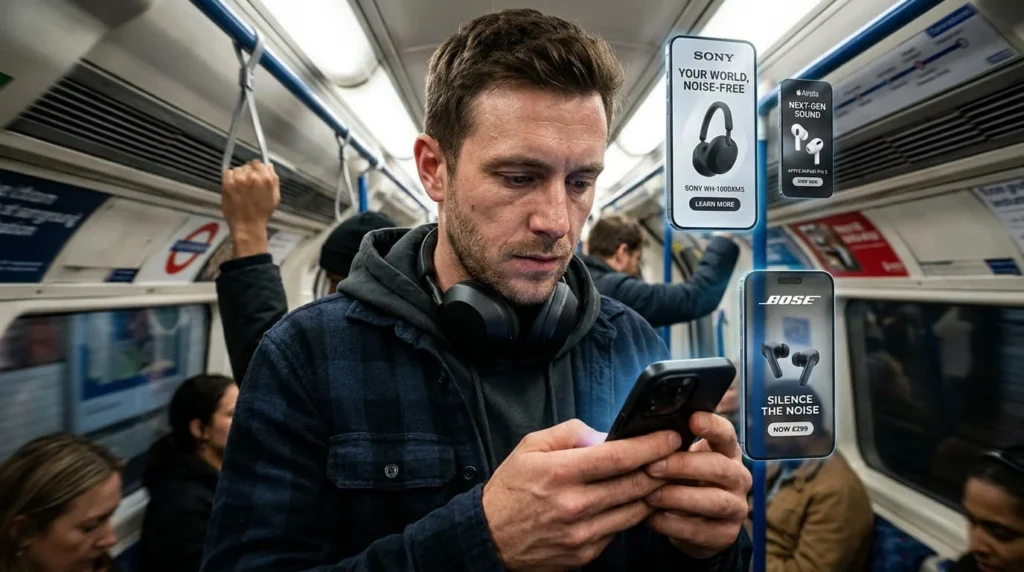 Comprando audifonos en línea en el smartphone