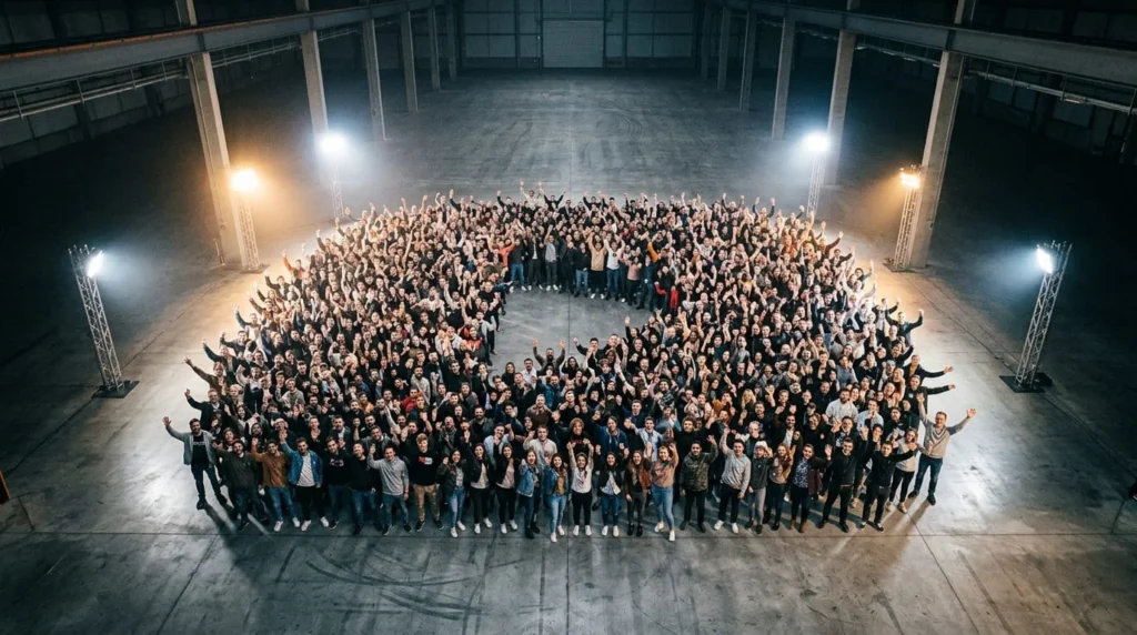 Comunidad de youtube posando para foto con logotipo de youtube