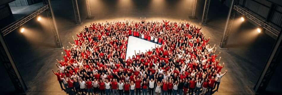 Comunidad de youtube posando para foto con logotipo de youtube