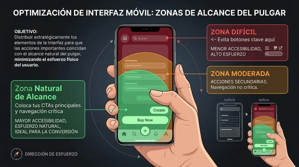 Ergonomía e interfaz móvil-first de una pantalla de smartphone